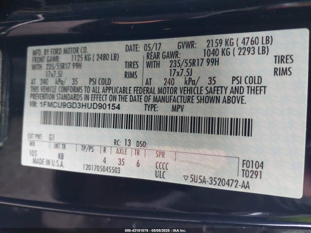 1FMCU9GD3HUD90154 Ford ESCAPE SE