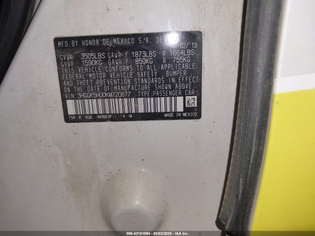 3HGGK5H00KM720877 Honda l15b1