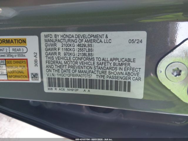 1HGCY2F8XRA070757 Honda Accord Hybrid Touring
