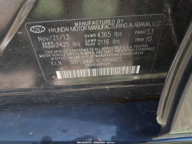5NPEB4ACXEH856612 Hyundai SONATA GLS