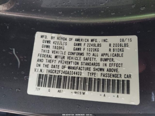 1HGCR2F34GA004400 Honda ACCORD LX
