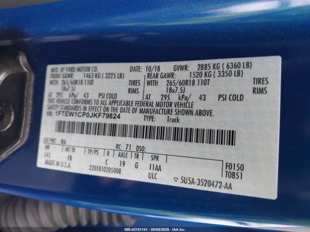1FTEW1CP0JKF79824 Ford F-150 Xlt