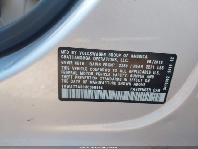 1VWAT7A30HC009964 Volkswagen Passat 1.8t S