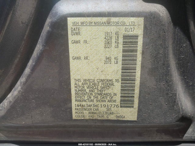 1N4AL3AP3HC191776 Nissan Altima 2.5 Sv
