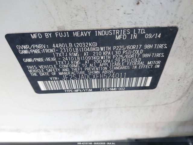 JF2SJADCXFH524011 Subaru Forester 2.5i Premium