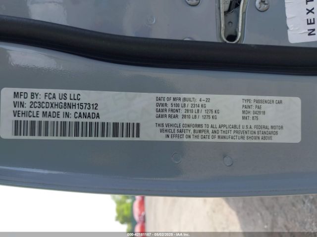 2C3CDXHG8NH157312 Dodge Charger Gt Rwd