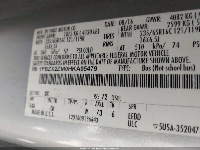 1FBZX2ZM0HKA05479 Ford Transit-350 Xlt
