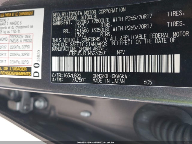 JTEFU5JR1M5230501 Toyota 4runner Sr5 Premium