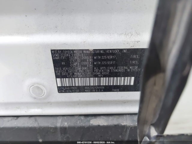 4T3L6RFV4MU028811 Toyota Rav4 Hybrid Le