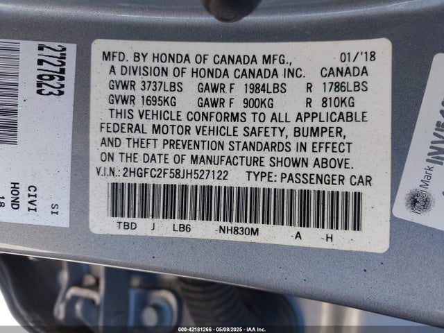 Honda Civic Lx 2018 2HGFC2F58JH527122 Image 9