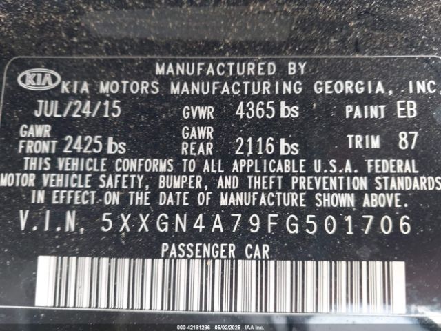 5XXGN4A79FG501706 KIA OPTIMA EX
