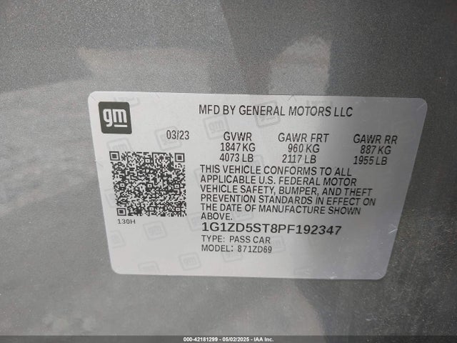1G1ZD5ST8PF192347 Chevrolet Malibu Fwd 1lt