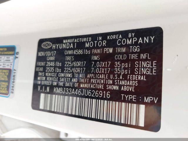 KM8J33A46JU626916 Hyundai TUCSON SEL