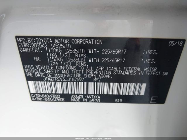 JTMZFREV3JJ187597 Toyota RAV4 LE