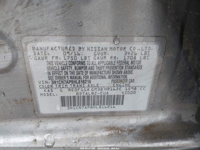 3N1CN7AP8HL816216 Nissan 2017