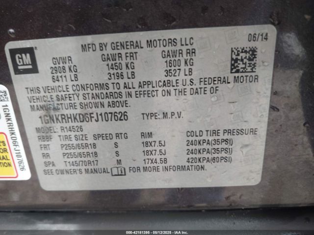 2015 CHEVROLET TRAVERSE 1GNKRHKD6FJ107626 Photo 8