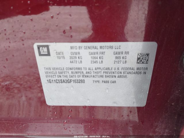 1G11C5SA2GF163280 Chevrolet Malibu Limited Lt