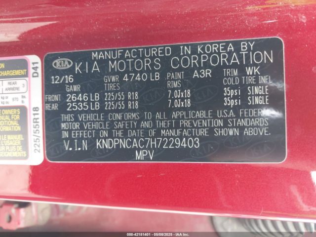 KNDPNCAC7H7229403 KIA Sportage Ex