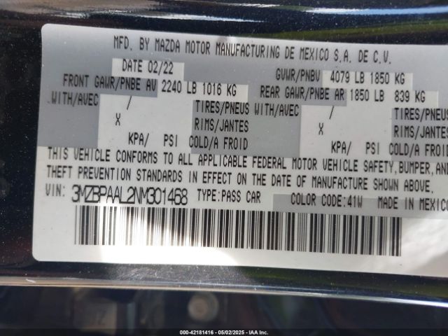 2022 MAZDA MAZDA3 3MZBPAAL2NM301468 Photo 8