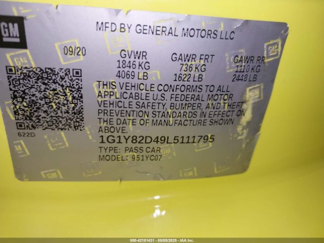 1G1Y82D49L5111795 Chevrolet Corvette Stingray Rwd  3lt