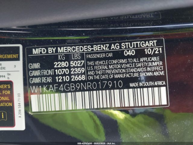 W1KAF4GB9NR017910 Mercedes-Benz C 300 Sedan