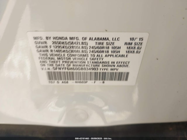 5FNYF6H60GB034903 Honda j35y6