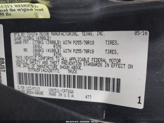 5TFRW5F14GX207771 Toyota Tundra Sr5 5.7l V8