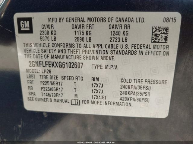 2GNFLFEKXG6102607 Chevrolet EQUINOX LT