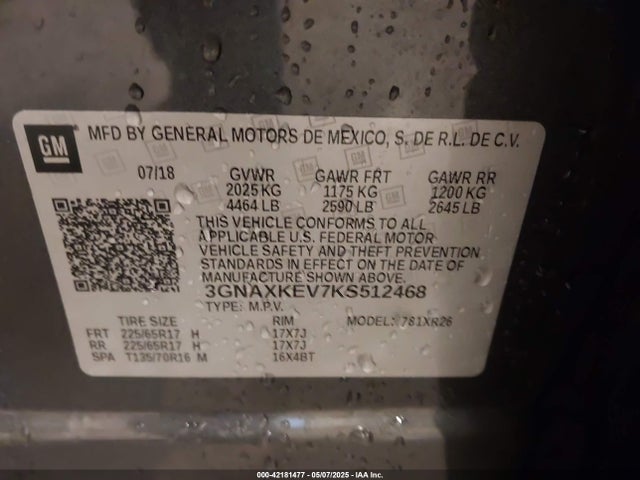 3GNAXKEV7KS512468 Chevrolet EQUINOX LT