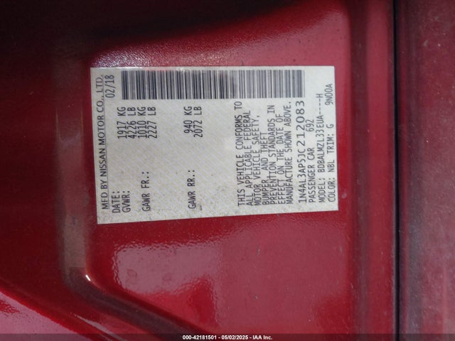 1N4AL3AP5JC212083 Nissan Altima 2.5 Sv