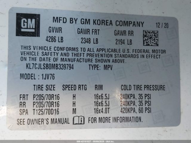 2021 CHEVROLET TRAX KL7CJLSB0MB339794 Photo 8