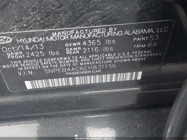 5NPEB4AC6EH831156 Hyundai SONATA GLS