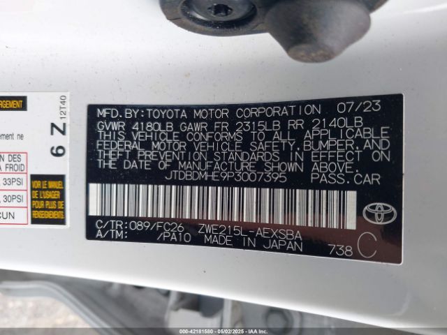JTDBDMHE9P3007395 Toyota Corolla Hybrid Se