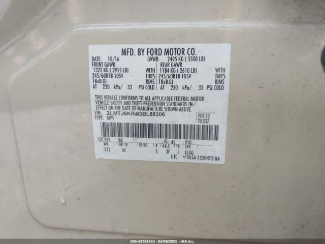 2LMTJ6KR4GBL88206 Lincoln Mkx Select