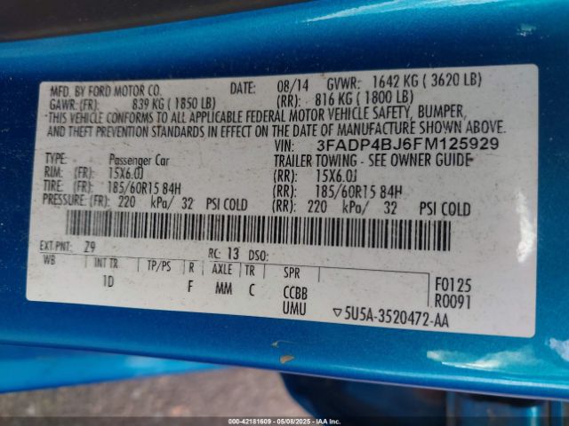 3FADP4BJ6FM125929 Ford FIESTA SE