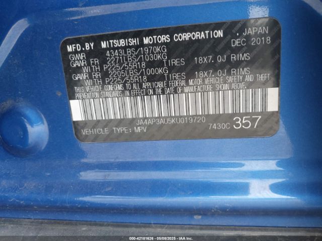 2019 MITSUBISHI OUTLANDER SPORT JA4AP3AU5KU019720 Photo 8