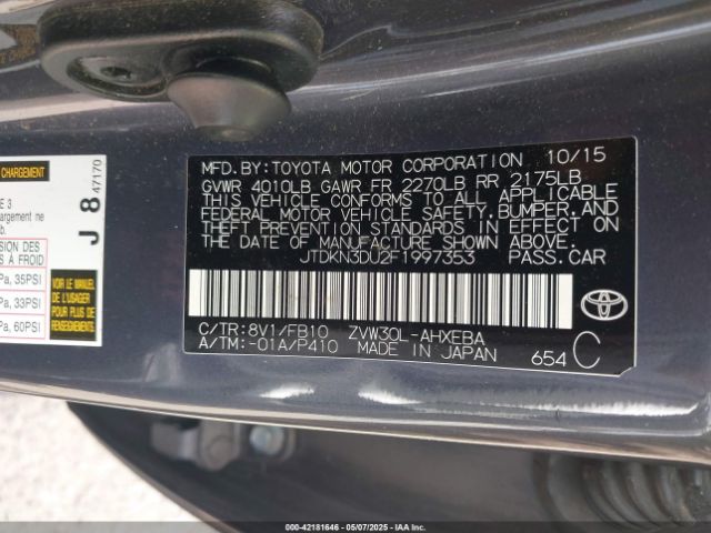 JTDKN3DU2F1997353 Toyota Prius Two