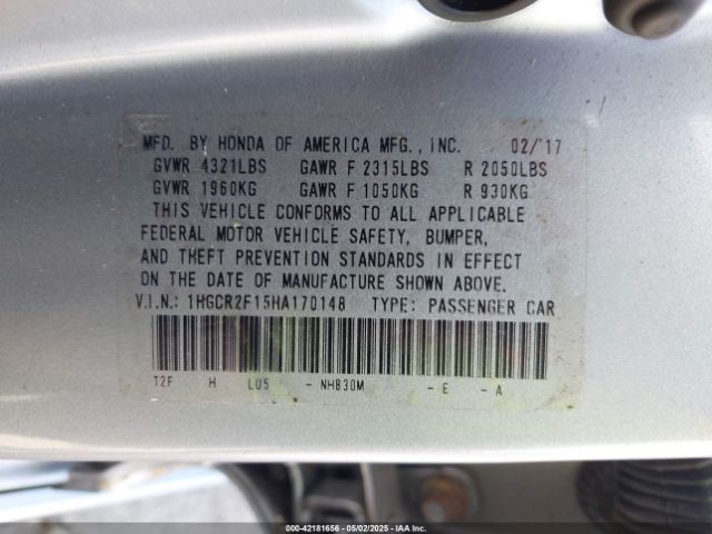 1HGCR2F15HA170148 Honda Accord Sport Se