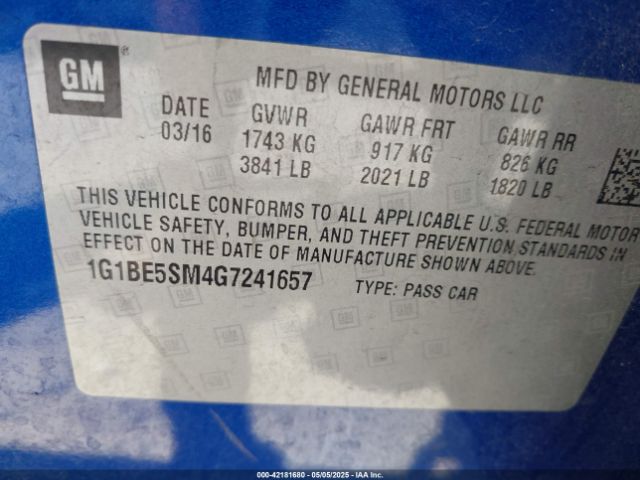 1G1BE5SM4G7241657 Chevrolet Cruze Lt Auto