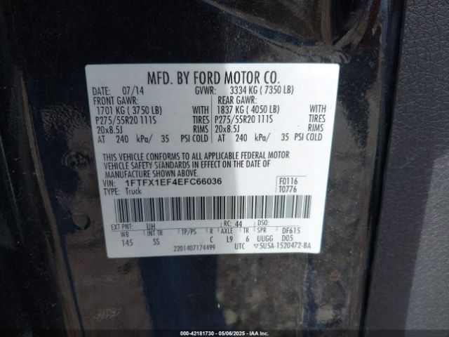 1FTFX1EF4EFC66036 Ford F-150 Stx