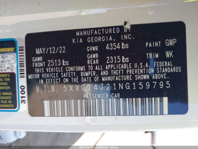 5XXG14J21NG159795 KIA K5 LXS