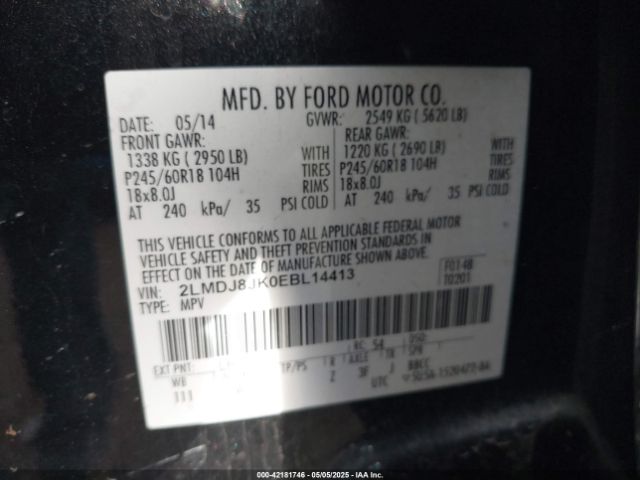 2LMDJ8JK0EBL14413 Lincoln MKX