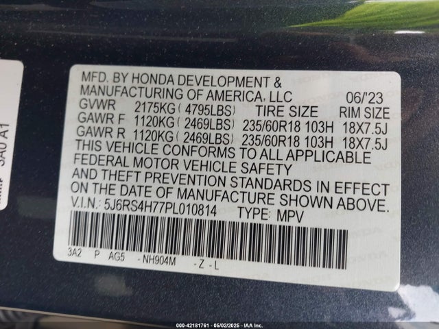 5J6RS4H77PL010814 Honda Cr-v Ex-l Awd
