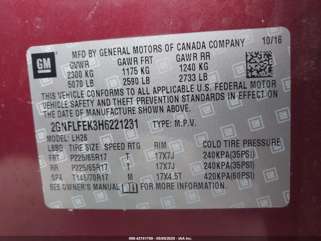 Chevrolet EQUINOX LT 2017 2GNFLFEK3H6221231 Image 9