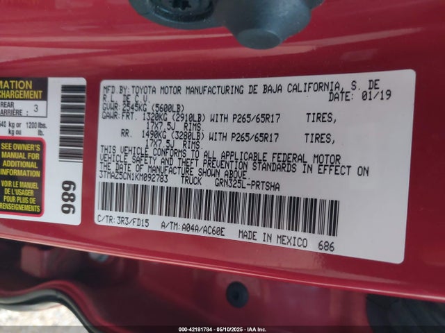 3TMAZ5CN1KM092783 Toyota 2gr-fks