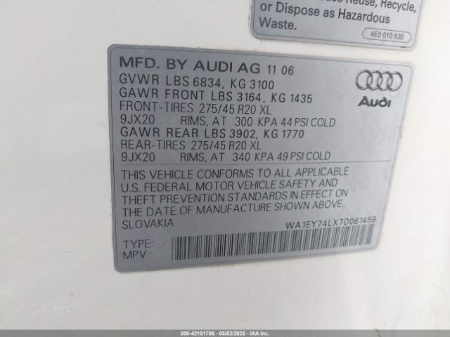 2007 AUDI Q7 WA1EY74LX7D061459 Photo 8