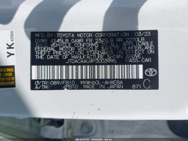 JTDACAAU4P3003995 Toyota Prius Le
