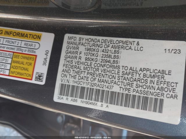1HGCY1F32RA021437 Honda ACCORD EX
