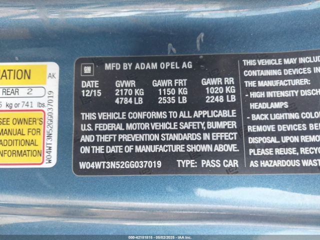 W04WT3N52GG037019 Buick Cascada Premium