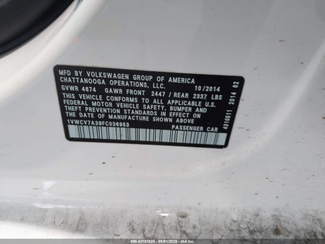 1VWCV7A39FC036953 Volkswagen Passat 2.0l Tdi Sel Premium
